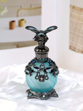 NIB Handcrafted Blue Bee Pattern Miniature Perfume Bottle
